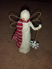 DEI Snowman Angel Figurine Wood Rustic Primitive 7.5" Holiday Decor