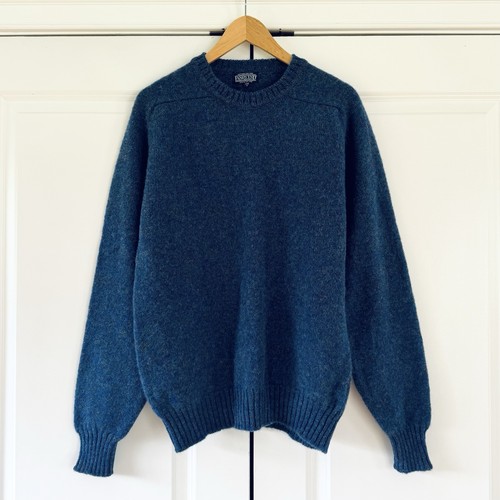 Vintage Lands End 100% Shetland Wool Sweater Crew Neck Blue Speckled Size Medium - Picture 2 of 8