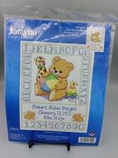 Janlynn Bear Birth Sampler Stamped Cross Stitch Kit #135-04 Sealed