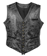 Mens Steampunk Faux Leather Cowboy Waist Coat Vest Large Black Vest