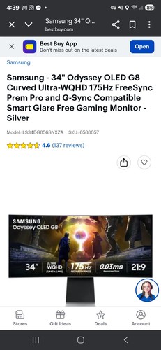 Samsung Odyssey OLED G8 34 in 3440 x 1440 Monitor - LS34BG850SNXZA - 第 2/17 張圖片