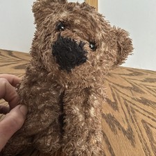 RARE FAO Schwarz Brown Teddy Bear Shaggy Plush Stuffed small laying 10"
