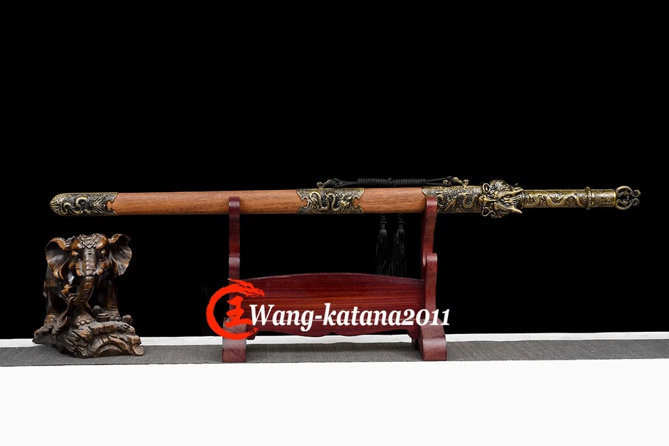 Dragon Chinese Sword Double Edge Han Dynasty Jian Manganese Steel Straight Blade - Image 4 of 4