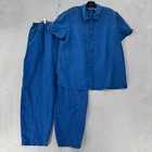 VTG Chaus Blue 100% Silk Outfit 2 PC Set Size XL Pants & Blouse SOFT READ