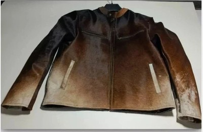 Men s Genuine Cowhide Hair-On Leather Jacket Natural Pony Skin Biker Coat