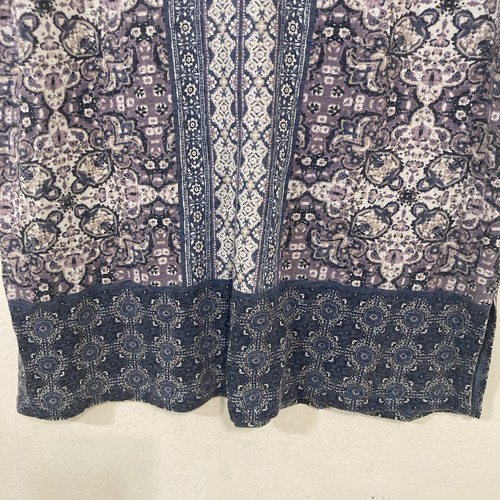 LUCKY BRAND white purple blue geometric v neck short Dolman sleeve knit top S - Picture 3 of 8