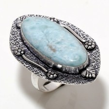 Caribbean Larimar Gemstone Handmade Fashion Ethnic Jewelry Ring 7.50" SR 201