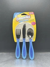 Nib Gerber Graduates Kiddy Cutlery Knife Fork & Spoon Set Ages 18 Mo And Up Blue
