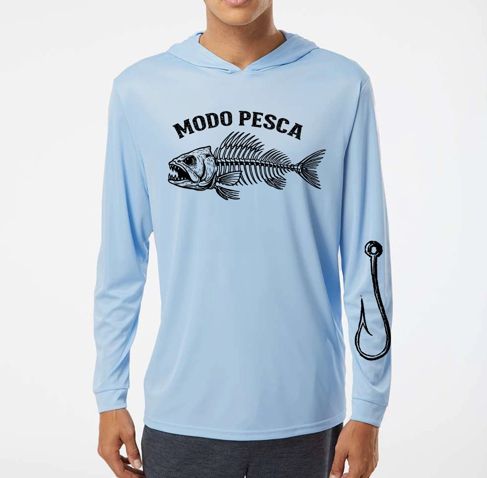 Modo Pesca Fishing Mode Hook Sun T-Shirt UV Protected UPF 50 Long Sleeve Hood