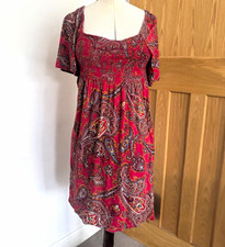 Fat Face Women’s Size 10 Red Paisley Smock Dress Square Neck Short Sleeve