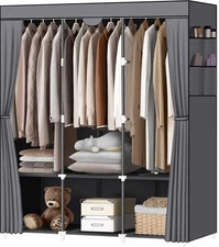 Portable Closet Wardrobe with 3 Hanging Rods and 6 Storage Shelves and 4 Side