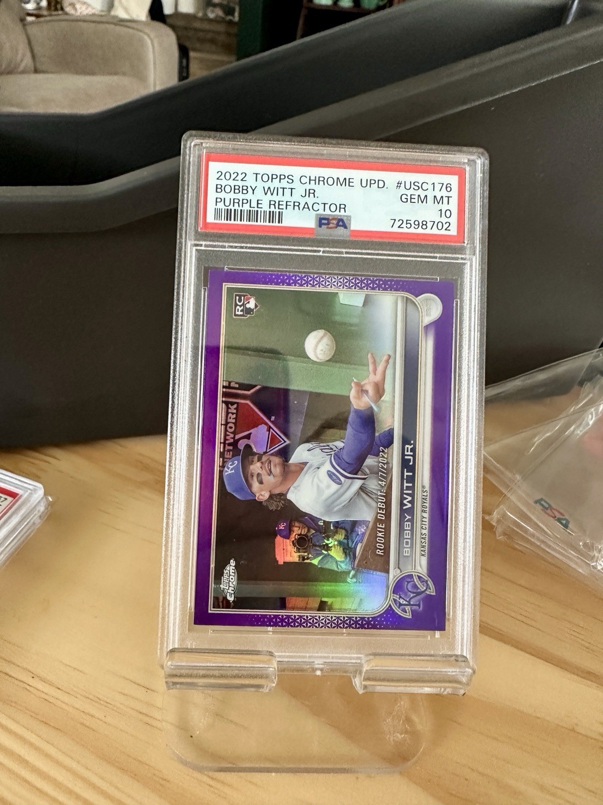 2022 Topps Chrome Update Rookie Debut Bobby Witt Jr. Purple Refractor PSA 10