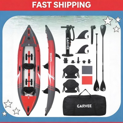 12.5ft 2Person Inflatable Kayak Fishing Touring Padded Seats Paddle 3 Fins Carry