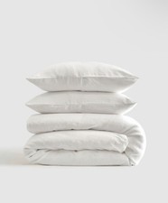 Quince European Linen Duvet Cover SET w/ Shams Full Queen Size White 194 Retai