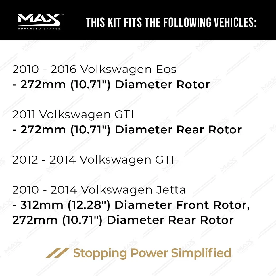 Front & Rear Drilled Slotted Rotors + Pads for 2010-2014 VW Jetta GTI Beetle Foto 3 de 4