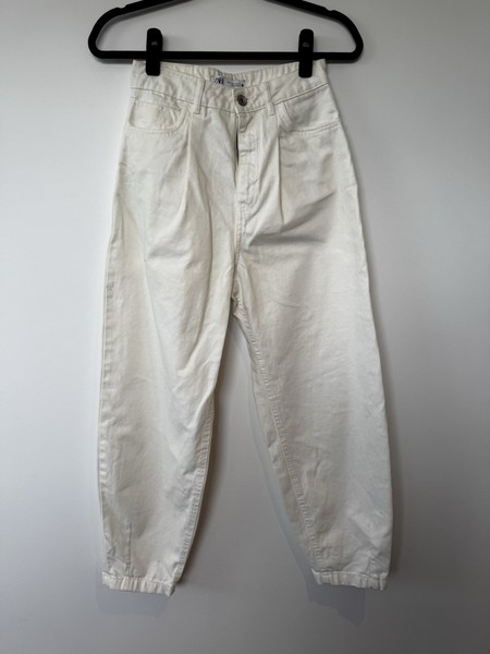 Zara Women White High Rise Tapered barrel jeans Denim Cotton Pockets EU 34  Au 6
