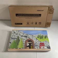 Orbrium 12 Wooden Engines  Train Cars Collection Set w/ Box  Scenic Tunnel NEW