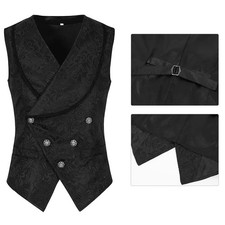Men's Medieval Gothic Suit Vest Black Classic Wedding Party Jacquard Waistcoat