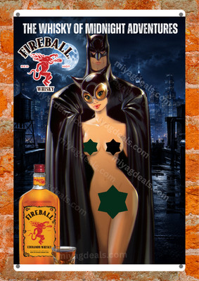 Fireball Cinnamon Whisky Cat Girl Metal Sign Man Cave Bar Wall Decor Read Des