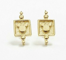 Vintage Mickey Mouse Head Framed Gold Disney Drop Pierced Square Earrings B840