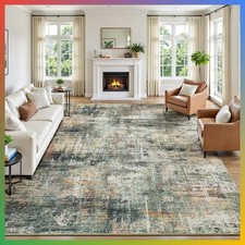 Abstract Area Rug 8x10 Washable Large Coffee Green Living Room Soft