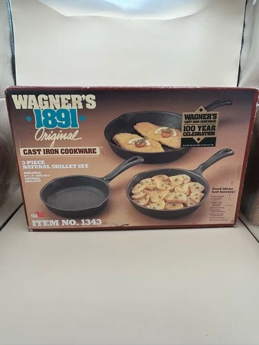 Wagner's 1891 Vintage Original 3 Piece Cast Iron Cookware Set - 1343 New Sealed
