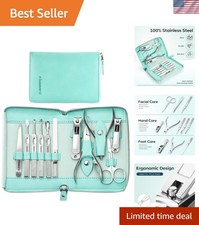 Essential 11-Piece Nail Care Set in Stylish Green Case - Travel Ready Manicure