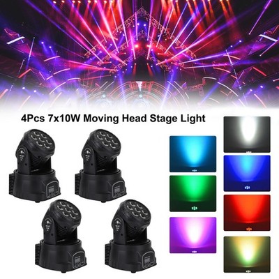  4Pcs 7 x10W Moving Head Stage Light 70W 7 LED RGBW DMX DJ Stage Party Lighting