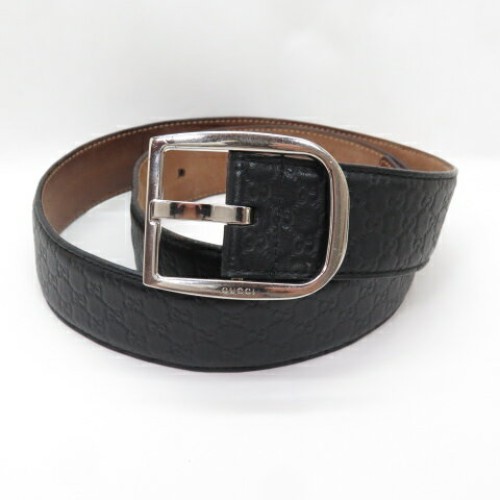 GUCCI GG Logo Black Leather Belt with Buckle Authentic Made in Italy Pre-Owned