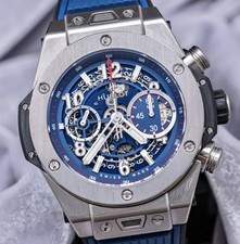 Hublot Big Bang Unico Titanium Blue 45 mm $21K MSRP Chronograph 411.NX.5179.RX