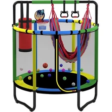 SEGMART 55'' Mini Trampoline for Kids with Basketball Hoop & Swing - Indoor/Outd