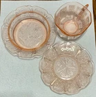 Lot of 3 Vintage Pink Depression Glass 2 Cherry Blossum Dishes & 1 Princess Cup