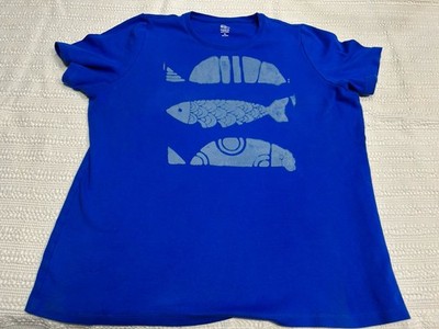 Kim Rogers Royal Blue Dyed Fish T-shirt Top Women s XL 100% Cotton Sardines!