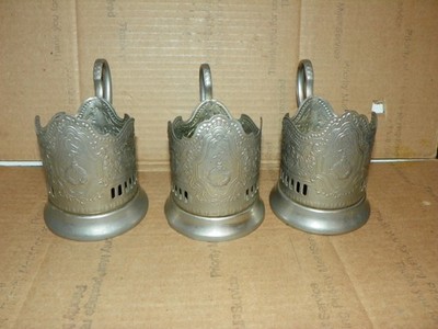 Lot 3 Kosmos Space Soviet Union Russian Tea Glass Cup Holder Podstakannik USSR