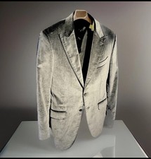 Trussini Blazer Mens 50 Velvet Cotton Gray Single-Breasted Two-Button Formal