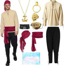 Costume Pirata Uomo, Vestito Medievale Con Accessori Pirata, Costume Medievale V