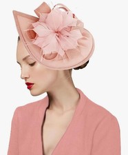 Dressfan Womens PINK Fascinator Derby Hat 20's 50's Vtg Hair Headband. NEW