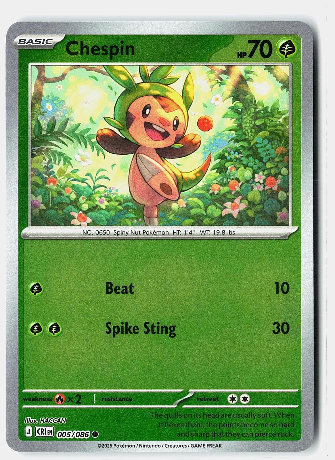 Chespin 005/086 ME04: Chaos Rising Pokemon Reverse Holo Common Near Mint