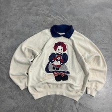 Vintage 90s Hanes Doll Appliqu&eacute; Sweatshirt Made in USA Cotton Acrylic Women's L