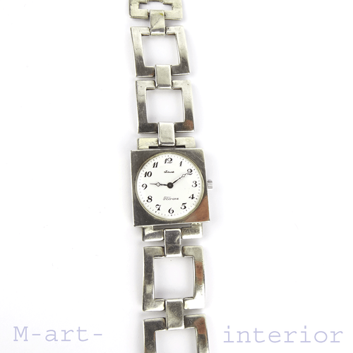 Armband Uhr Silber 🔲 Franz Scheurle, Watch Bracelet, BOHO Vintage Design 1960er - Bild 2 von 12