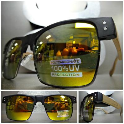 Mens Women CLASSIC VINTAGE Style SUNGLASSES Matte Black Wood Wooden Effect Frame