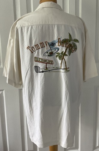 Tommy Bahama Herren "Slice Of Life" Golf Cabana/Camp Hemd Creme Seidenmischung Large