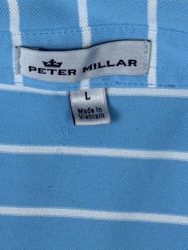 Peter Millar Men's Size L Blue And White Striped Polo Golf Shirt - Picture 3 of 6