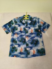 Mens Kalena Fashions Hawaiian short sleeve shirt L polyester blue floral