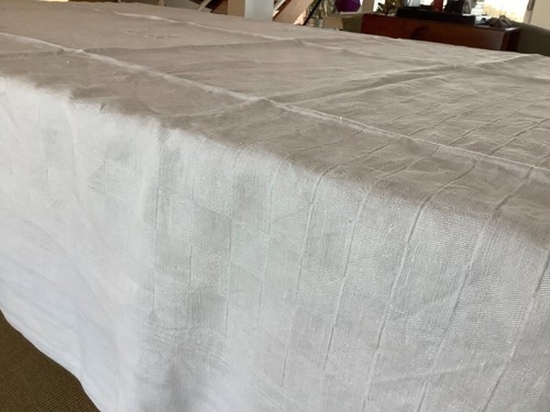 Antique Tablecloth French Damask Linen Double Monogram LG 68" X 76" - Picture 13 of 15