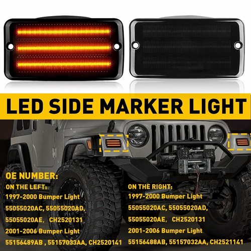 For 1997-2006 Jeep Wrangler Front TJ Turn Signal Lights Amber Smoked LED Lens