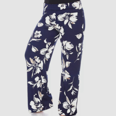 White Mark Women's Blue Flower Floral Print Palazzo Pants Plus Size 3XL
