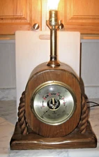 Old Vtg CARRINGTON Nautical Table Lamp With Barometer Rope Block & Tackle