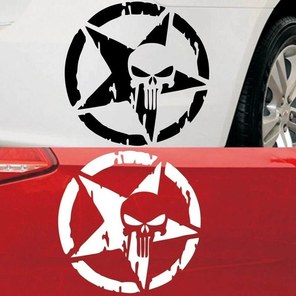 Skull Aufkleber 8x8 Schwarz Weiss Stern Totenkopf Punisher Auto Sticker Schädel - Bild 3 von 4