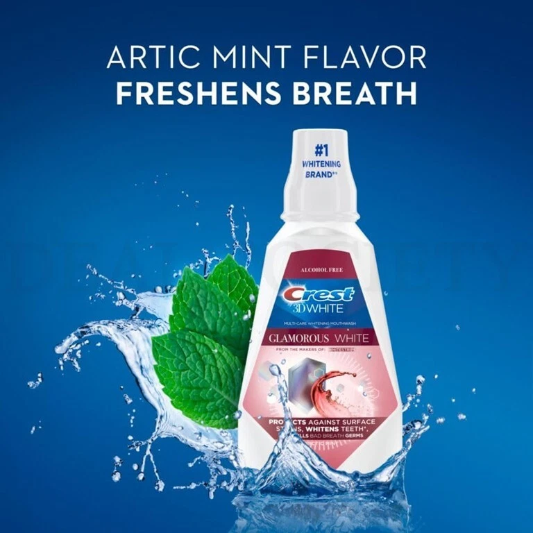 Crest 3D White Glamorous White Alcohol Free Mouthwash Fresh Mint 16oz Lot of 4 - Image 3 of 3